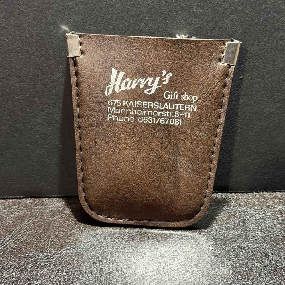 Harry's Gift Shop Kaiserslautern Brown Leather Advertising Keychain 1955